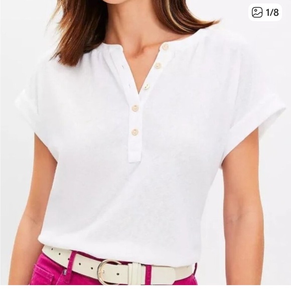 LOFT Tops - white LOFT Women's Henley Tee with cuffed sleeves and gold-tone buttons